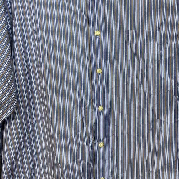 Michael Michael Kors Mens XL Blue/Brown Striped Button Down Shirt - Picture 2 of 4